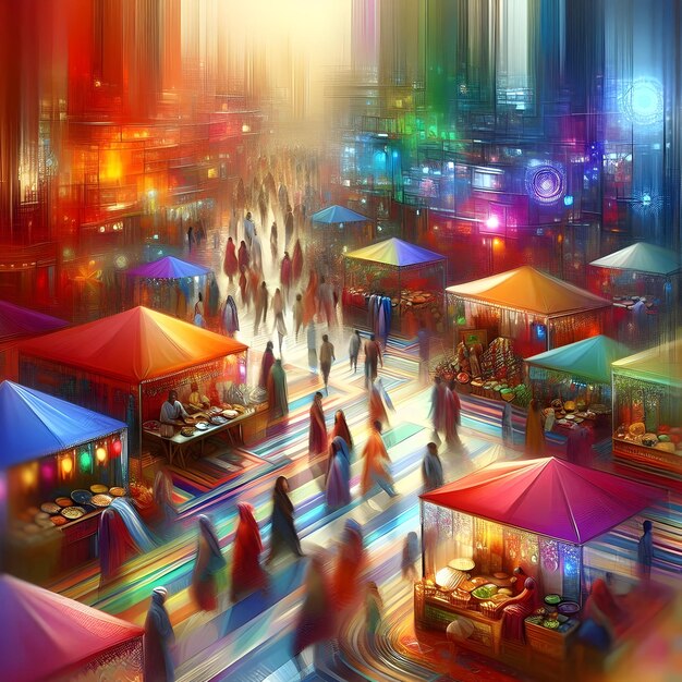 A visual representation of increased competition in the Chinese market, showing a crowded marketplace with various vendors vying for customers' attention.