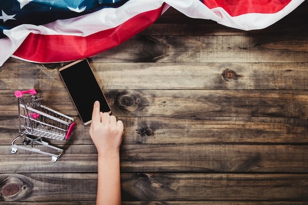 A close-up on a person's hands using a smartphone to make an online purchase, with various international flags subtly blurred in the background.