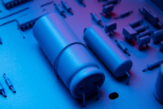 A close-up shot of a lithium-ion battery module, highlighting the intricate internal structure and advanced materials used in its construction. The background is a clean, modern laboratory setting.