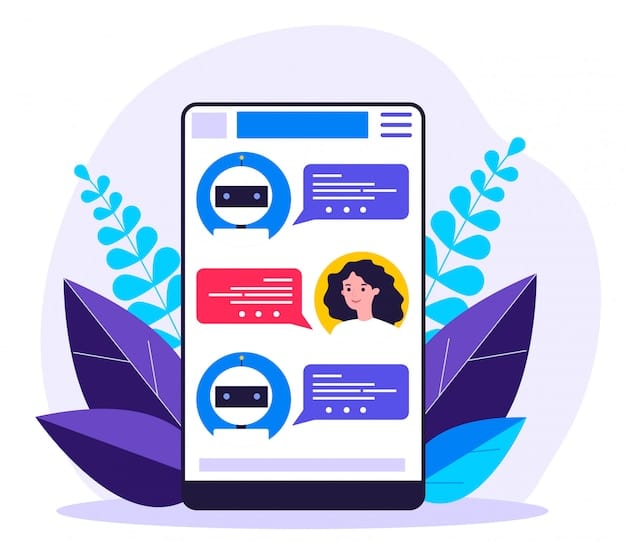 A graphic illustrating a chatbot interface answering questions for a customer, highlighting natural language processing and personalized responses.
