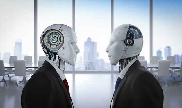 A balanced depiction of human customer service agents collaborating with AI systems, showcasing how AI augments rather than replaces human roles.
