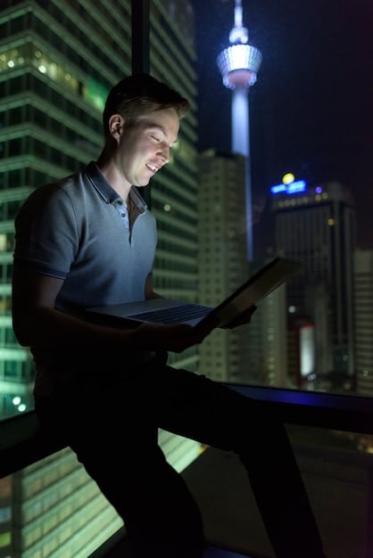 A photo of a police officer using a tablet to access real-time data from a smart surveillance system, with a city skyline in the background, illustrating the use of technology in law enforcement.