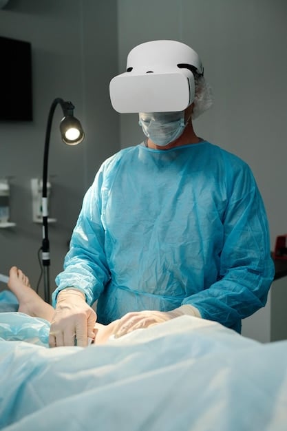 A medical student wearing an AR headset, practicing a surgical procedure on a virtual patient model. The AR interface displays anatomical information and step-by-step instructions, providing real-time guidance and feedback during the training session.
