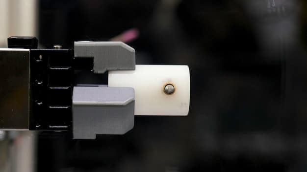 A close-up shot of a sensor attached to a piece of industrial machinery, with data flowing from the sensor to a computer interface displaying real-time performance metrics. The image should highlight the precision and data-driven nature of AI-powered predictive maintenance.