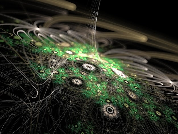 An abstract representation of a machine learning algorithm at work, with data points flowing through a network of interconnected nodes. The image should convey the complexity and intelligence of AI in predictive maintenance.
