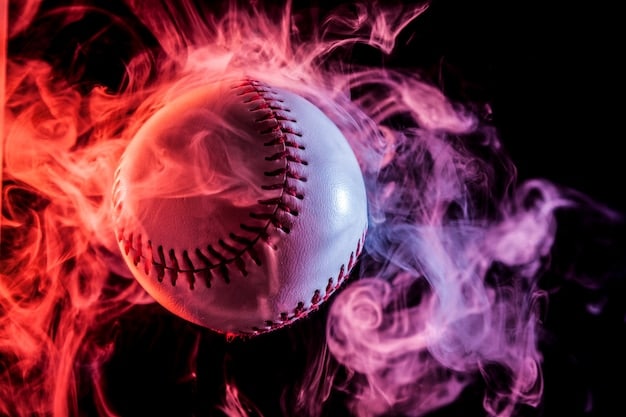 A close-up of a baseball being pitched, with digital overlays showing the ball's spin rate, trajectory, and grip pressure data. Emphasize the technological advancements in tracking and analyzing pitch performance, integrating data with the traditional aspects of baseball.