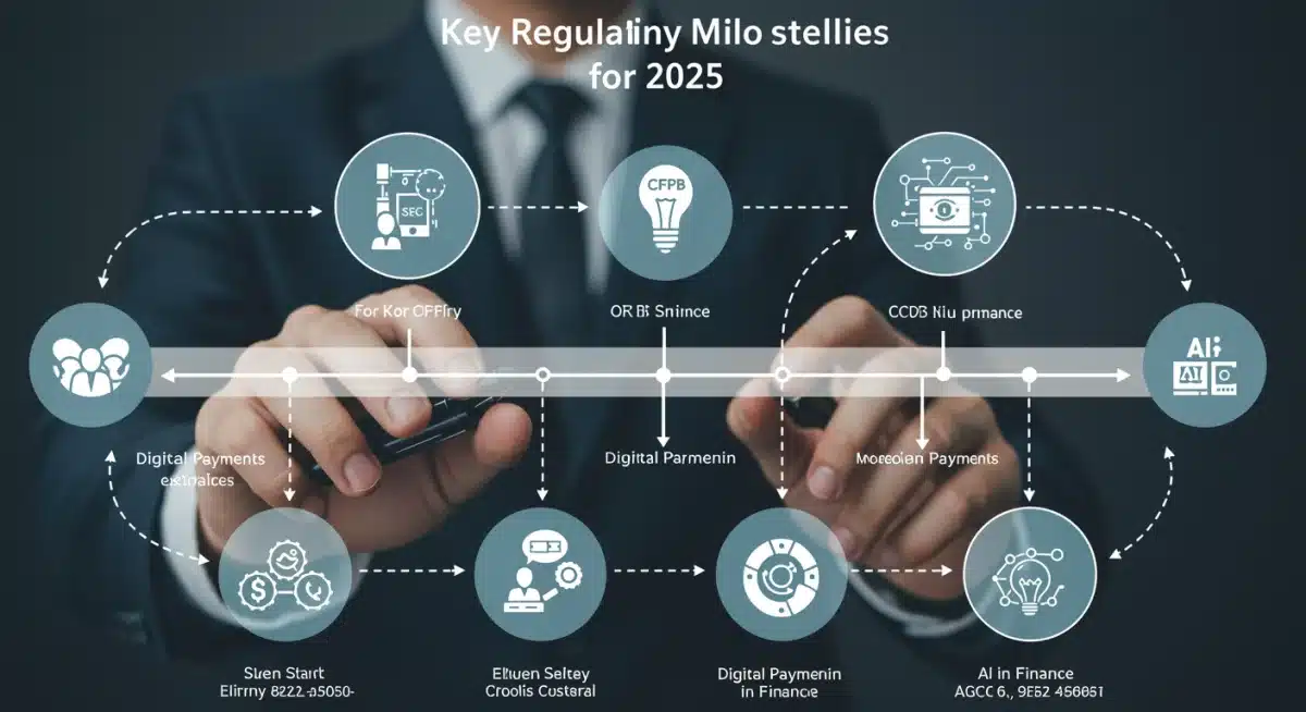Infographic displaying regulatory timeline for 2025, highlighting key FinTech compliance dates.