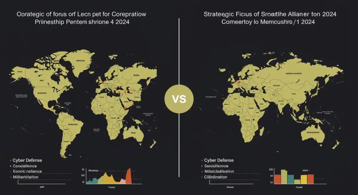 Infographic comparing strategic focuses of new 2024 international alliances