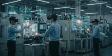 AR in Manufacturing: 3 Case Studies Show 20% Efficiency Boost by 2025 Augmented reality in manufacturing showing digital overlays on machinery for enhanced efficiency
