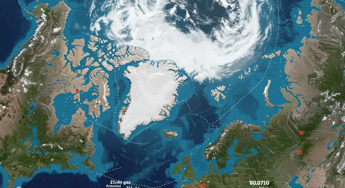Satellite view of melting Arctic ice and new shipping routes