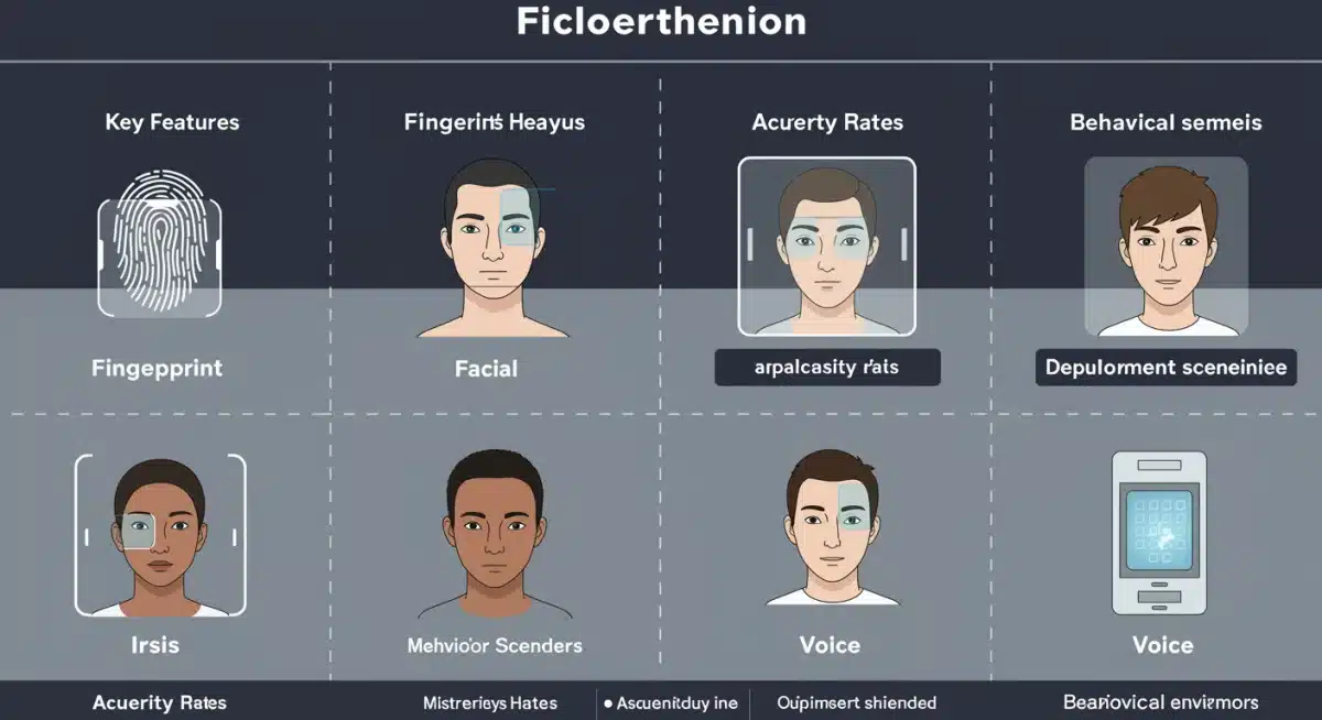 Infographic comparing five leading biometric authentication methods and their attributes