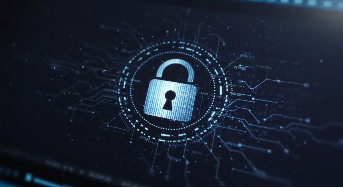 Encrypted data icon on a computer screen, symbolizing secure information