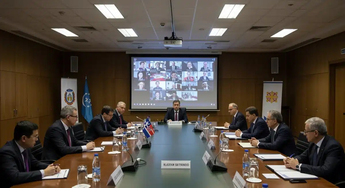 Diplomats in virtual conference, demonstrating digital diplomacy in action.