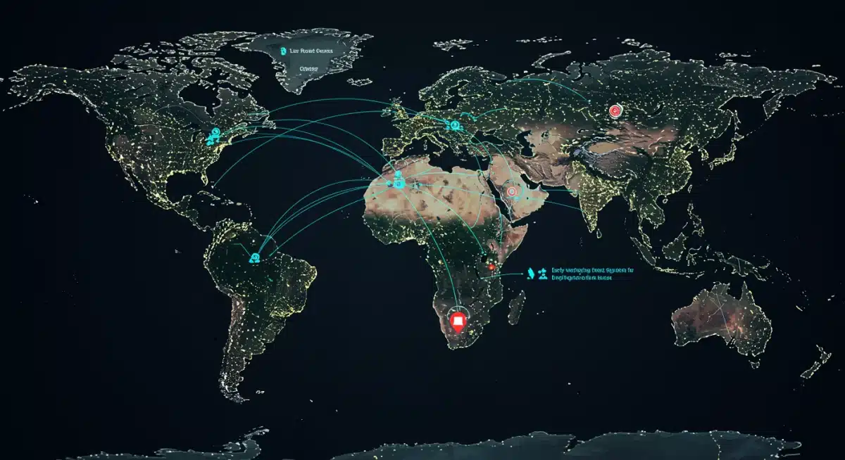 Global disease surveillance network mapping emerging health threats.