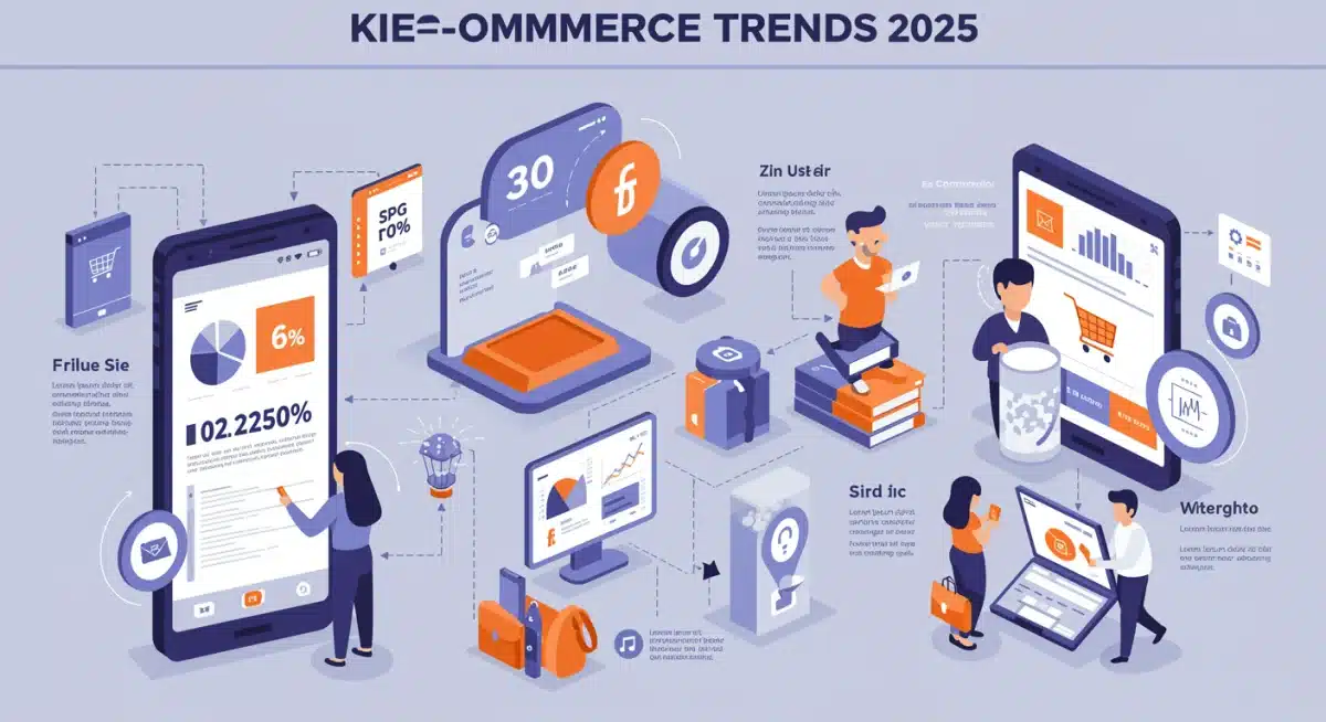 Infographic displaying key e-commerce trends for 2025, highlighting mobile, personalization, and AI integration