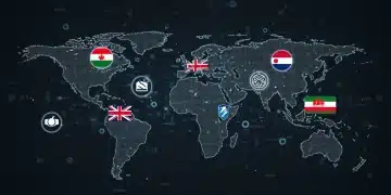 Global digital network with national flags and US tech logos, illustrating data law impact.