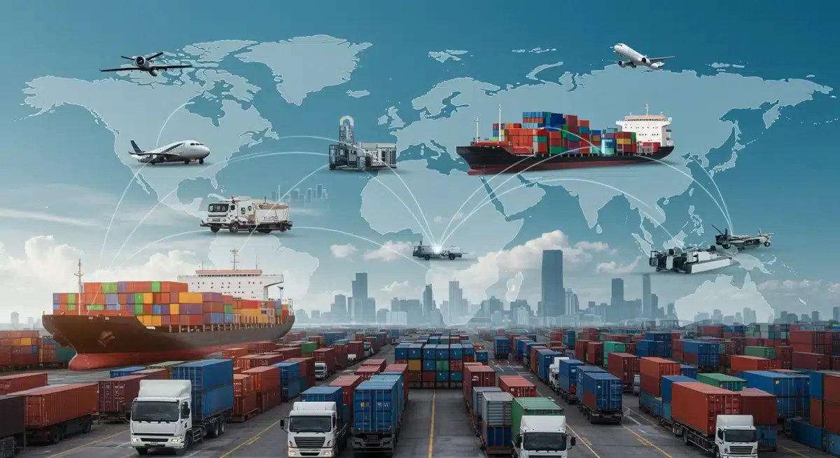 Global supply chain network illustrating international trade flows.