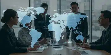 US Businesses: 4 Critical Trade Agreement Updates Ahead Business leaders analyzing global trade data on a holographic map.