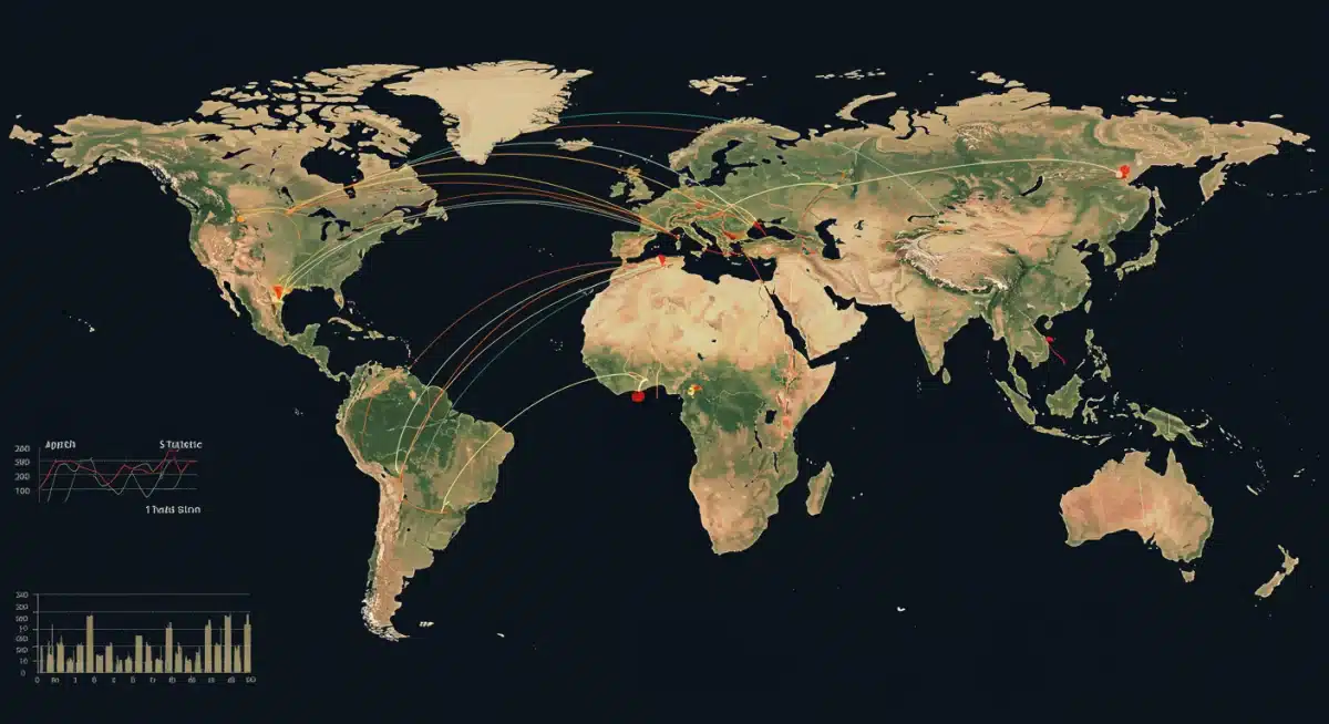 Global interconnected trade and tech routes map