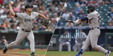 MLB 2025 Rule Changes: 3-Month Performance Impact Analysis Dynamic split image of MLB pitcher and batter, symbolizing the impact of 2025 rule changes on player performance and game strategy.