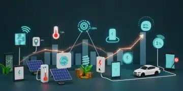 Illustration of sustainable tech gadgets reducing carbon footprint and increasing financial savings for 2025.