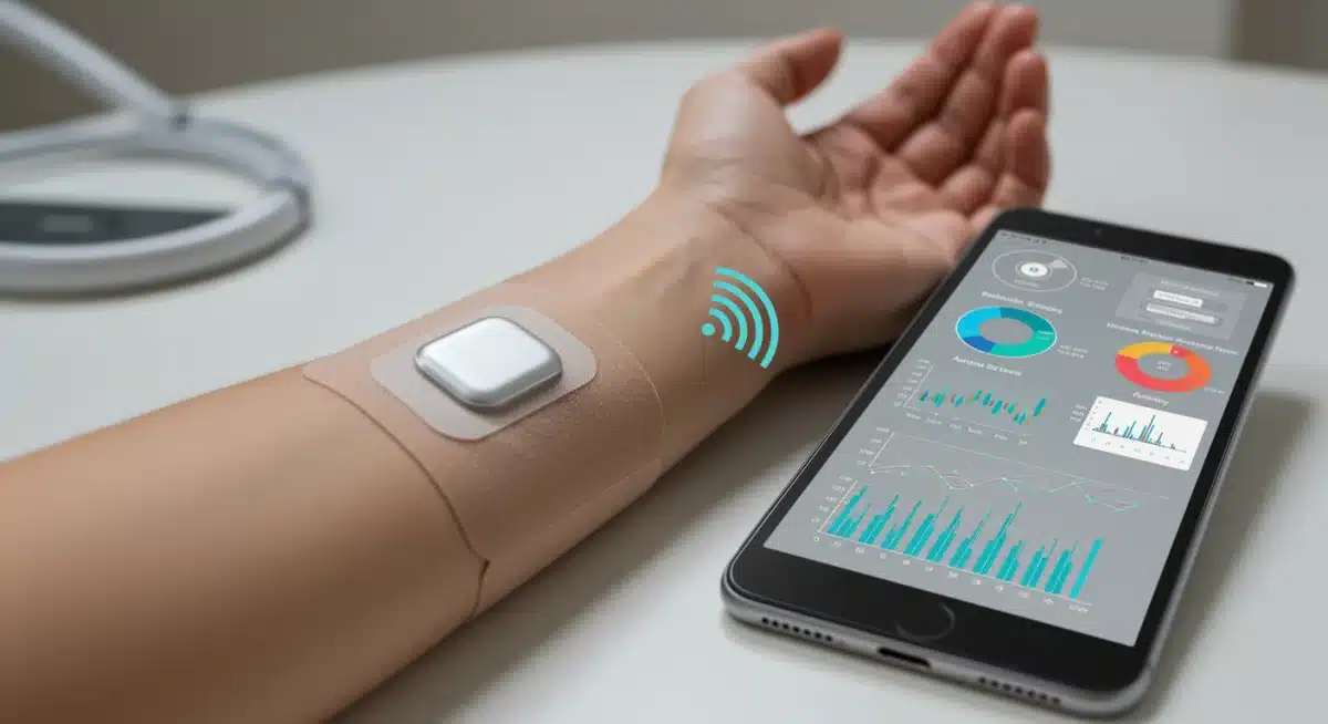 Wearable sensor patch transmitting health data to a mobile device