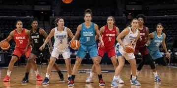 Seven WNBA 2025 rookies training, showcasing athleticism and determination on the court.